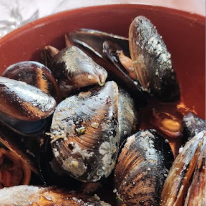 Musclos de roca farcits, frescos de la Costa Brava