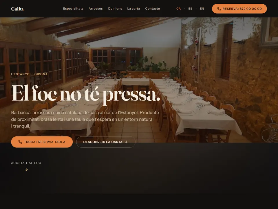 Restaurant Caliu, Restaurante — nivel Awwwards — demo web de Espurna Studio