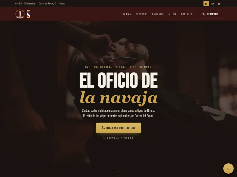 Nogal Barber Shop, Barbería — sitio a medida — demo web de Espurna Studio